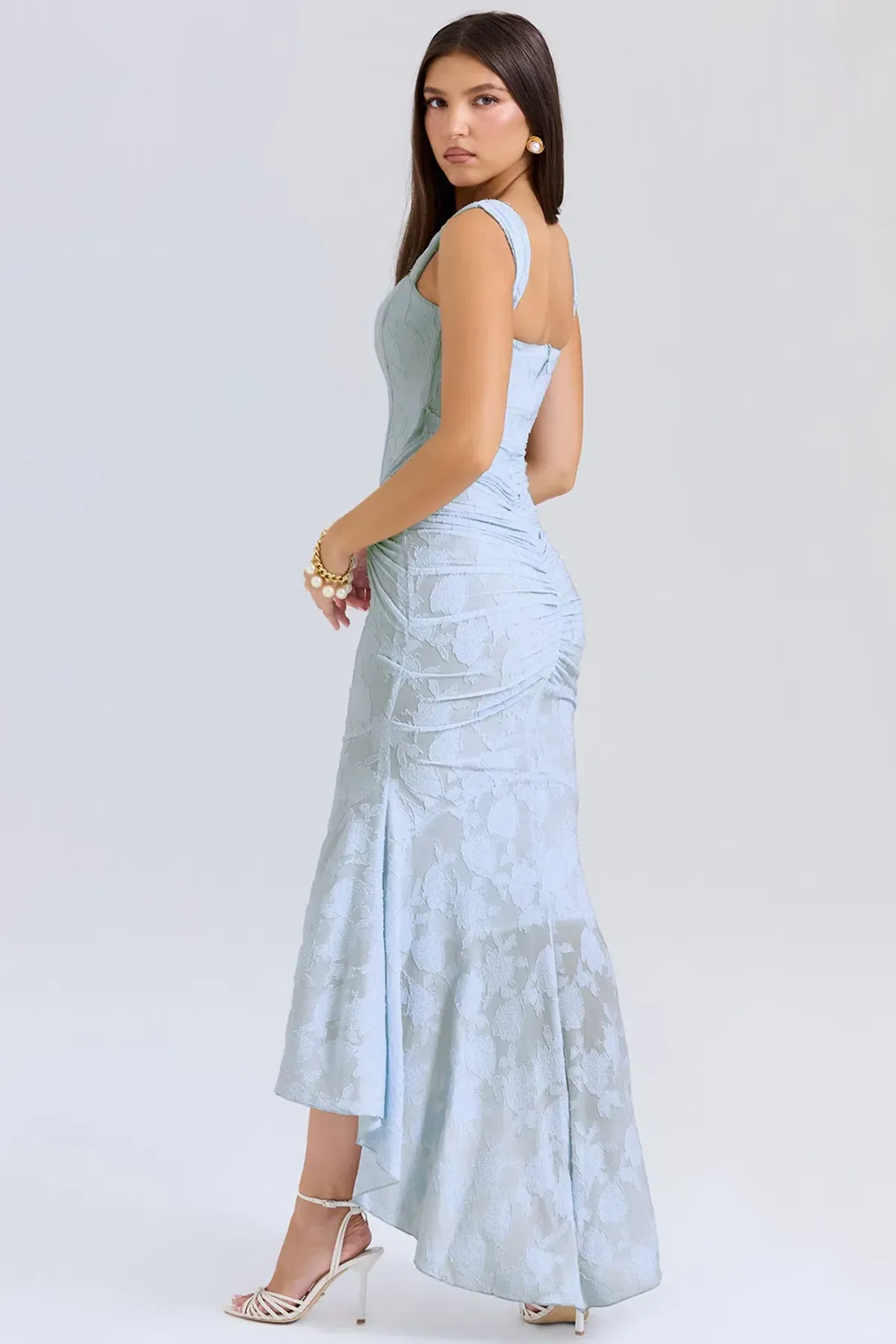 Cesca Light Blue Floral Jacquard Midi Dress XXS House of CB - Image 3