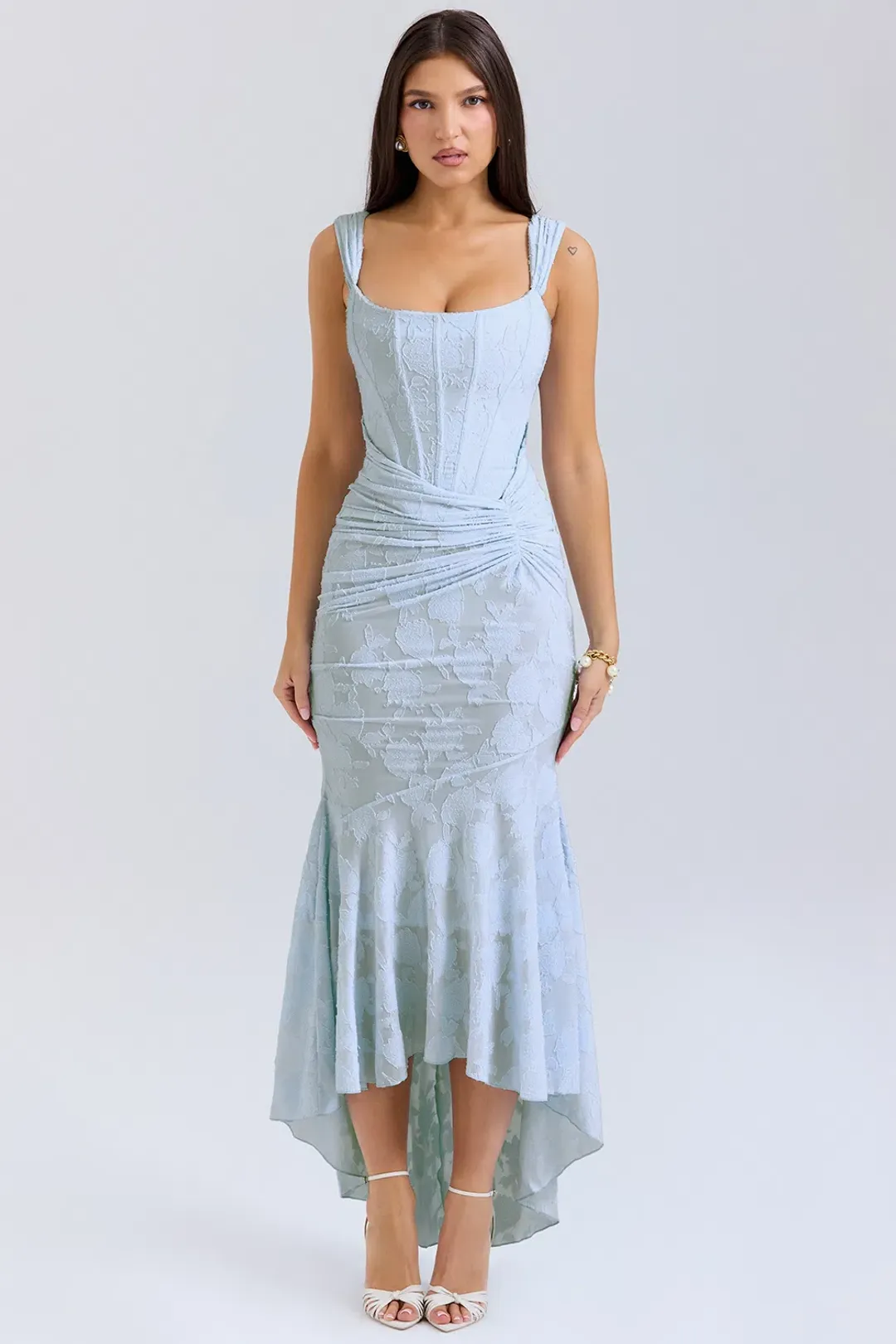 Cesca Light Blue Floral Jacquard Midi Dress XXS House of CB for rent on The Volte - main image