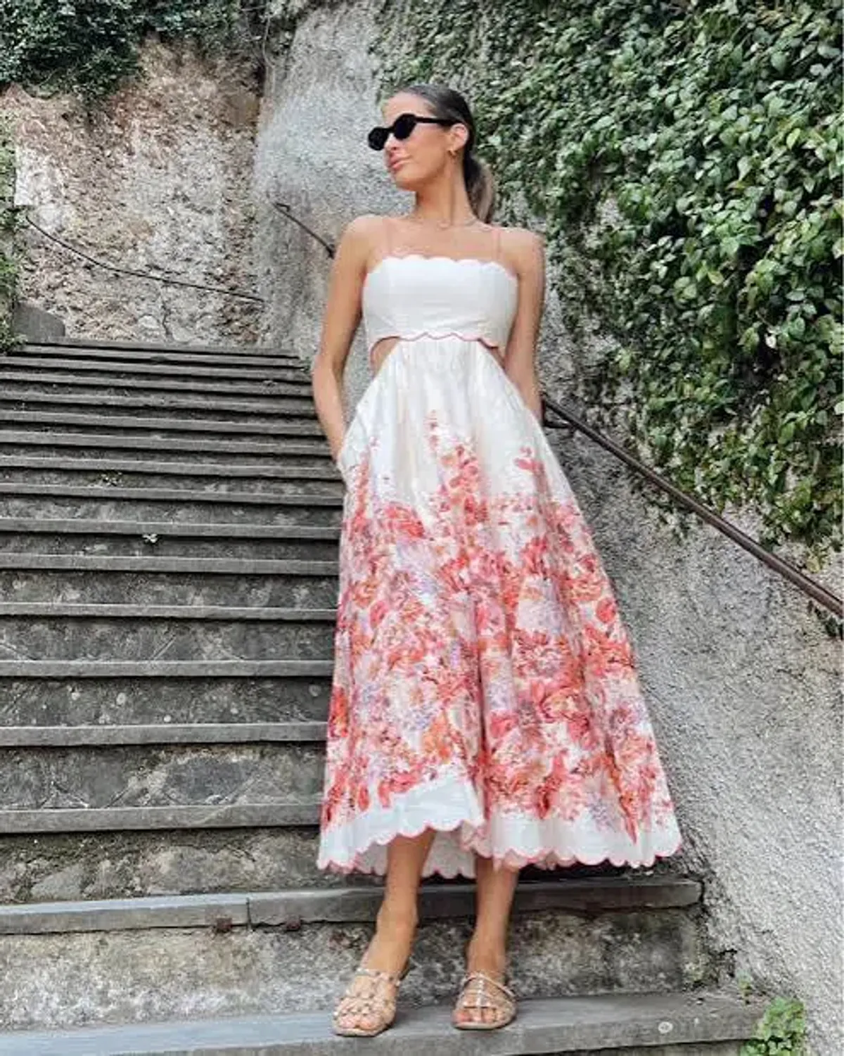 Zimmermann Devi Scallop Midi Dress in Cream Floral Size 2 / AU 12 - Image 1