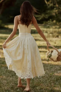House of CB ‘Ysabella’ Lemon Custom Lace + Broderie Anglaise Cotton Midi Sundress for rent on The Volte - image 2