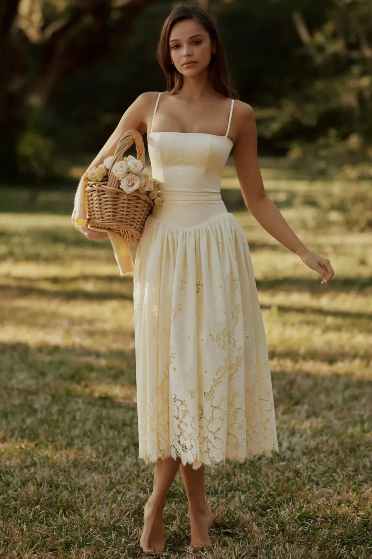 House of CB ‘Ysabella’ Lemon Custom Lace + Broderie Anglaise Cotton Midi Sundress - Image 3