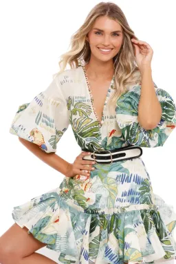LEO LIN Tropical Silk Linen Mini Dress Size AU 12 for rent on The Volte - image 5