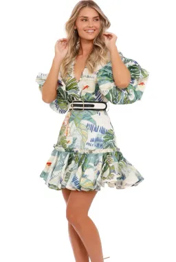 LEO LIN Tropical Silk Linen Mini Dress Size AU 12 for rent on The Volte - image 4