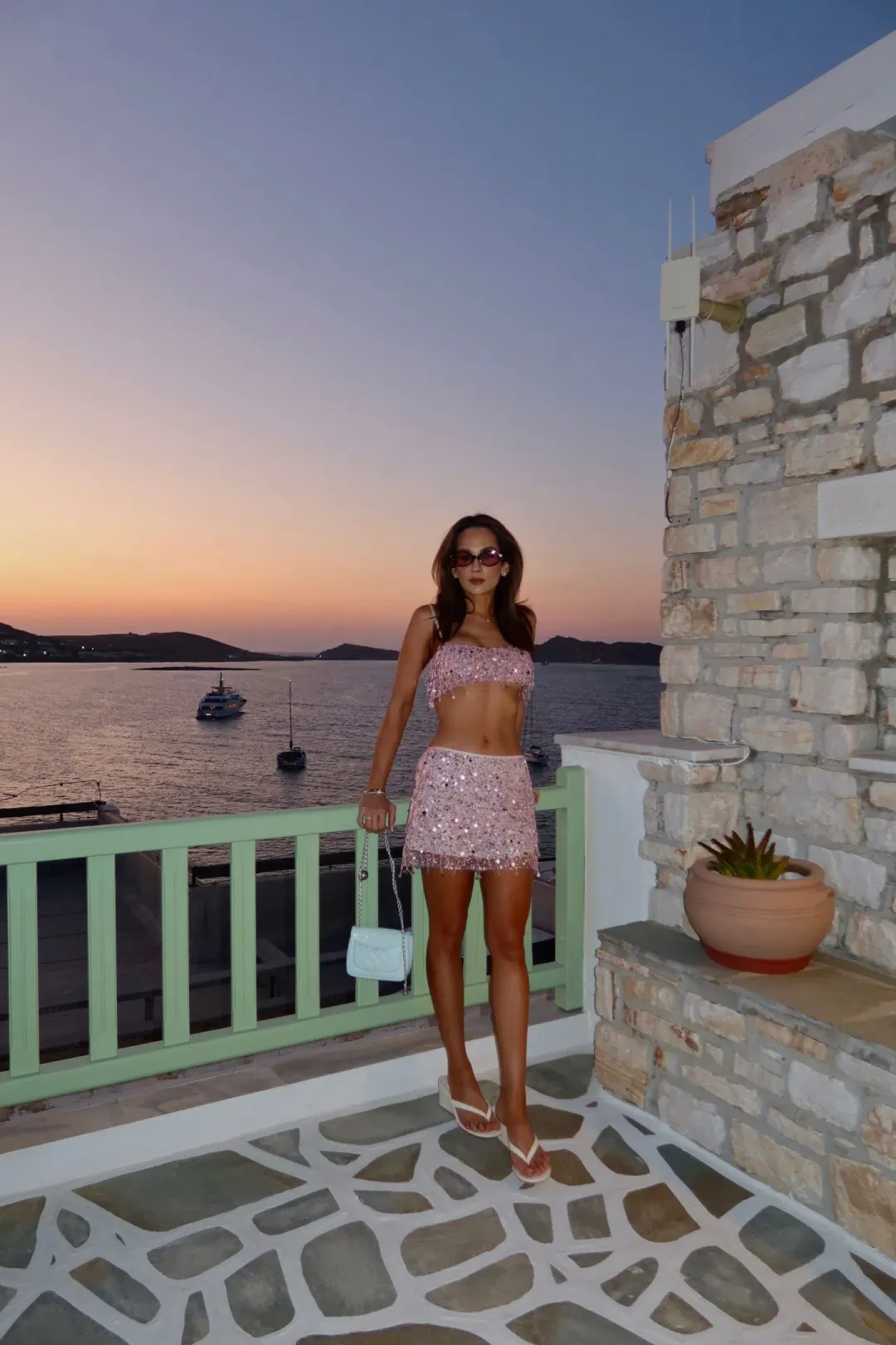 Asta Resort - Yasmin Hand Beaded Bralette and Mini Skirt - Blush Pink - size 6-8 for rent on The Volte - main image