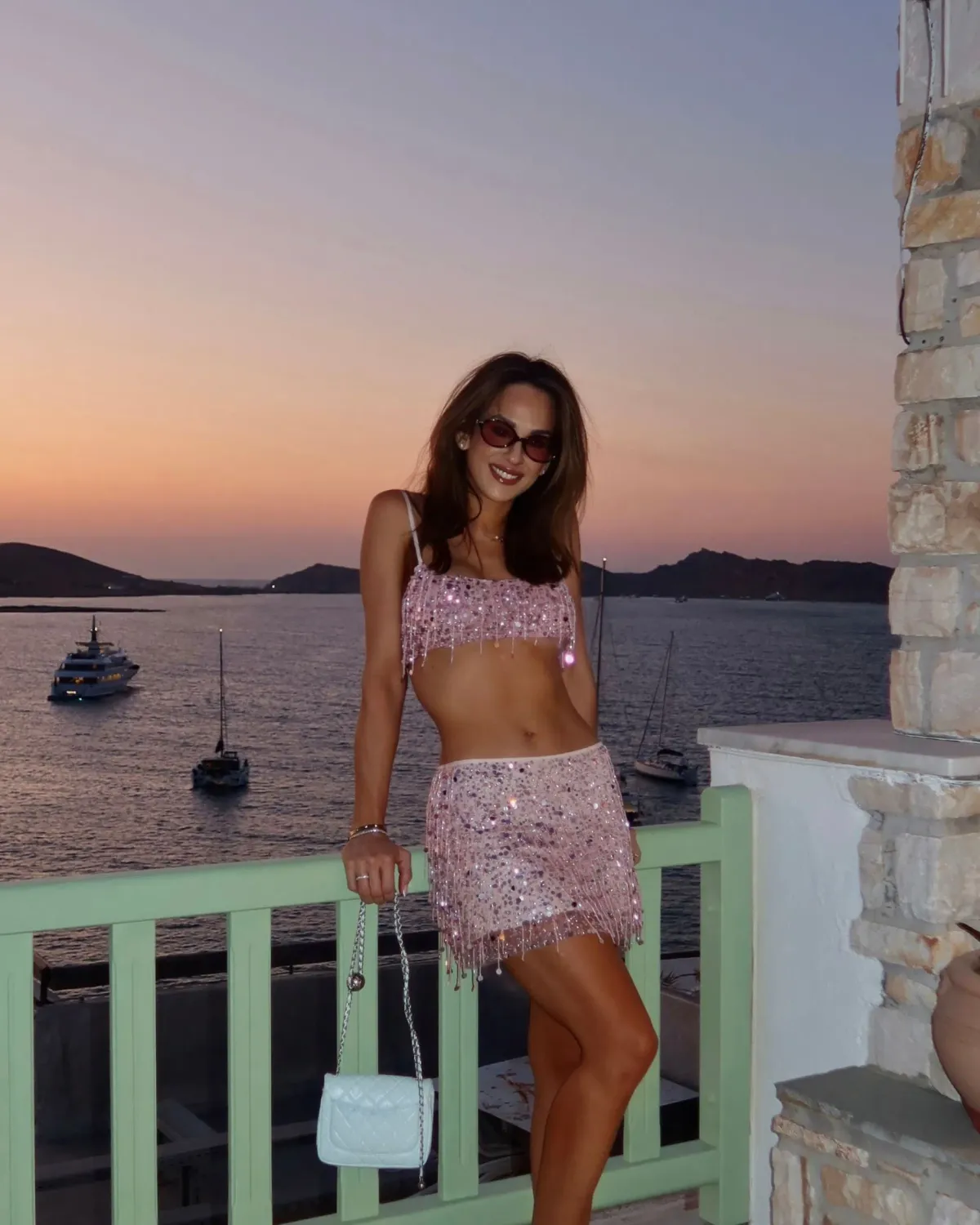 Asta Resort - Yasmin Hand Beaded Bralette and Mini Skirt - Blush Pink - size 6-8 - Image 3