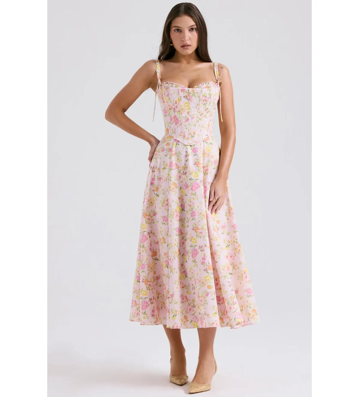 House of CB Clarabelle Midi Sundress in Pink Meadow Print Size M/AU10 - Image 1