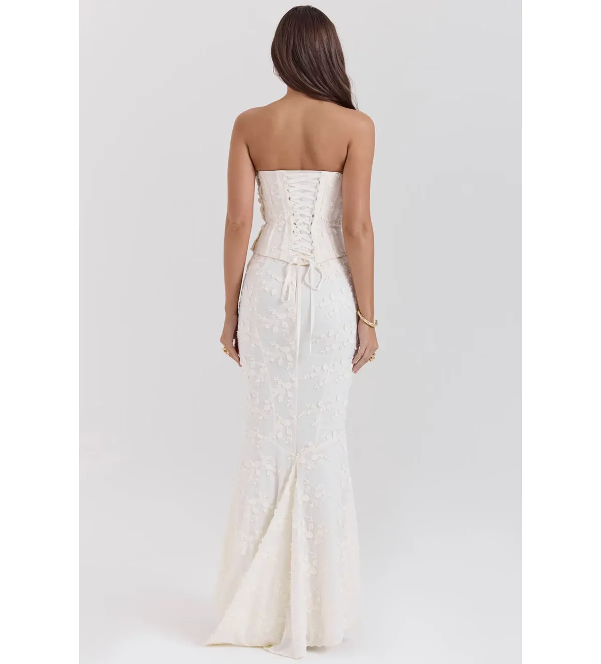 House of CB Dakota Strapless Corset and Veronica Maxi Skirt Set in Vintage Ivory Size S/AU8 - Image 3