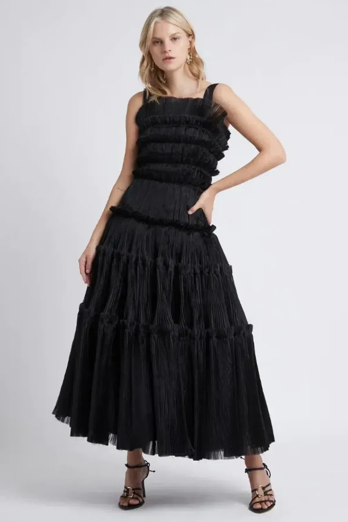 AJE JACINTO PLEATED MIDI DRESS IN BLACK SIZE AU 6 - Image 3