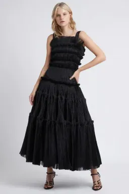 AJE JACINTO PLEATED MIDI DRESS IN BLACK SIZE AU 6 for rent on The Volte - image 3