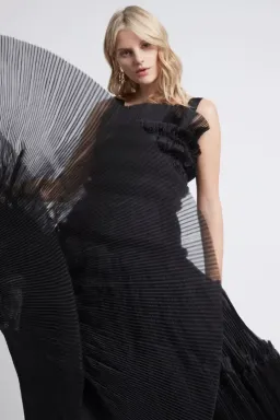 AJE JACINTO PLEATED MIDI DRESS IN BLACK SIZE AU 6 for rent on The Volte - image 2