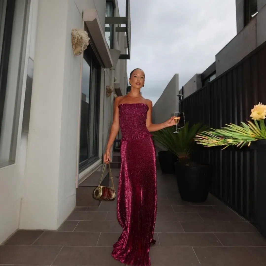 L'IDEE Maya Gown In Sangria Glitter Size 6 for rent on The Volte - main image
