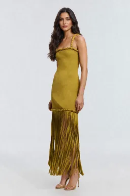 AJE Ribiona Knit Midi Dress in Olive Size XS / 6 AU for rent on The Volte - image 1