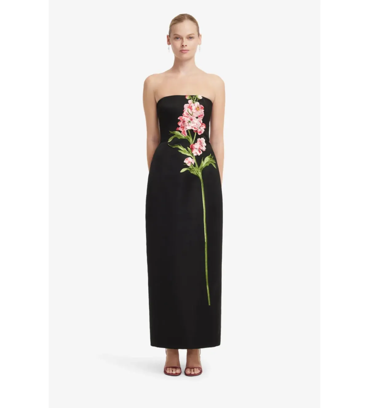 Leo Lin Rayna Embroided Maxi Dress in Snapdragon Print Ebony Size AU12 for rent on The Volte - main image