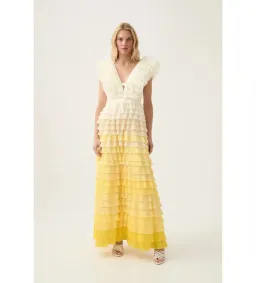 Aje Reflection Ombre Gown Ivory Acacia Yellow Maxi Size 10 for rent on The Volte - image 1
