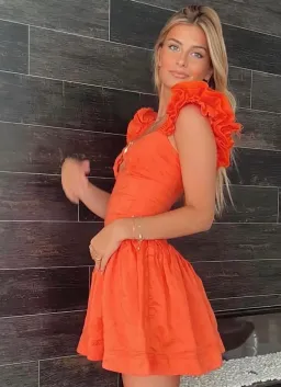 AJE Simone Frill Dress Orange Size 8 for rent on The Volte - image 4