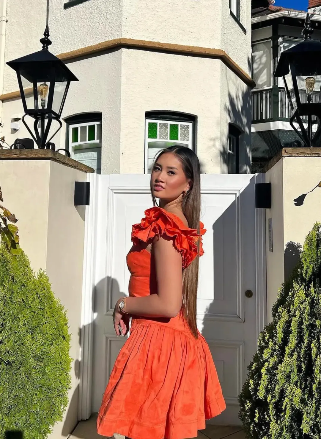 AJE Simone Frill Dress Orange Size 8 for rent on The Volte - main image