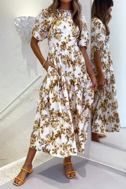 SHONA JOY BELLA LINEN SHORT SLEEVE MIDI DRESS FLORAL SIZE 8 / S for rent on The Volte - image 3