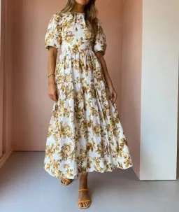 SHONA JOY BELLA LINEN SHORT SLEEVE MIDI DRESS FLORAL SIZE 8 / S for rent on The Volte - image 2