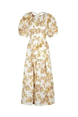 SHONA JOY BELLA LINEN SHORT SLEEVE MIDI DRESS FLORAL SIZE 8 / S for rent on The Volte - image 6