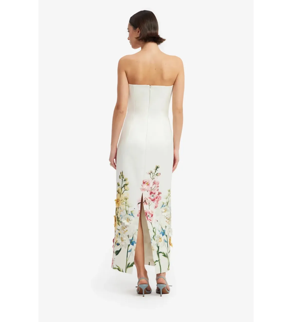 Leo Lin Rayna Embroidered Maxi Dress in Snapdragon Print Snow Size AU10 - Image 3