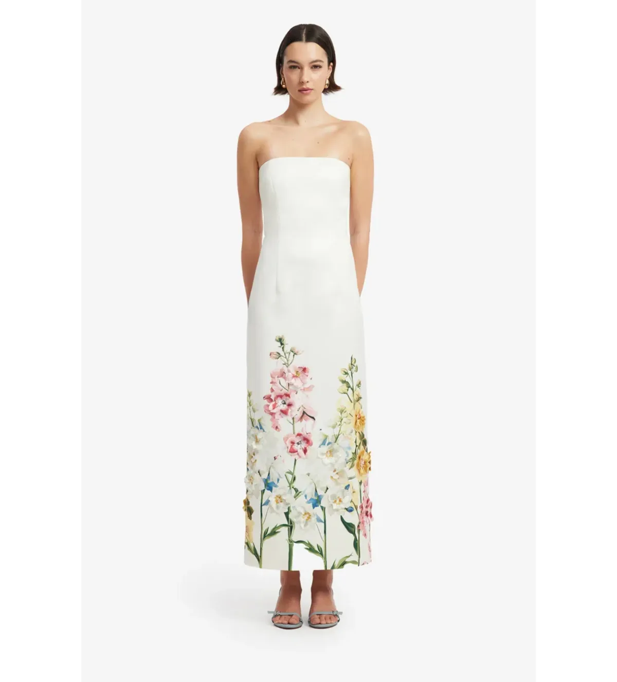 Leo Lin Rayna Embroidered Maxi Dress in Snapdragon Print Snow Size AU10 - Image 1