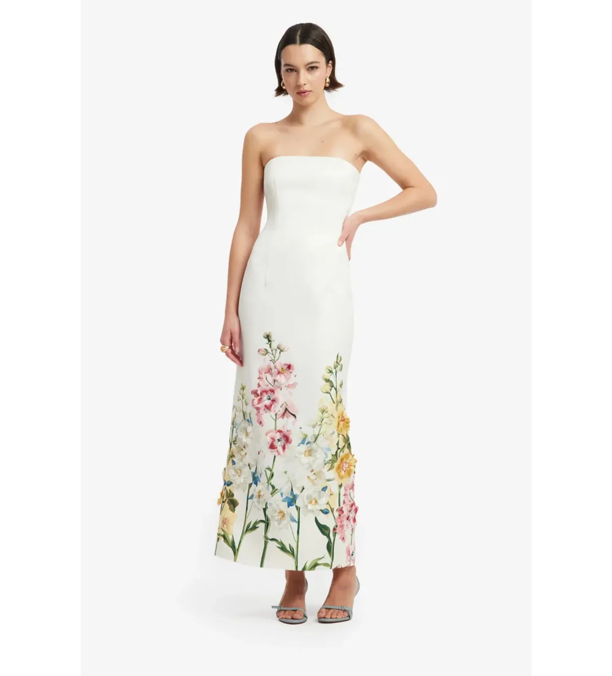 Leo Lin Rayna Embroidered Maxi Dress in Snapdragon Print Snow Size AU12 - Image 2
