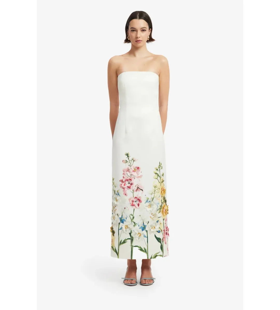 Leo Lin Rayna Embroidered Maxi Dress in Snapdragon Print Snow Size AU12 for rent on The Volte - main image