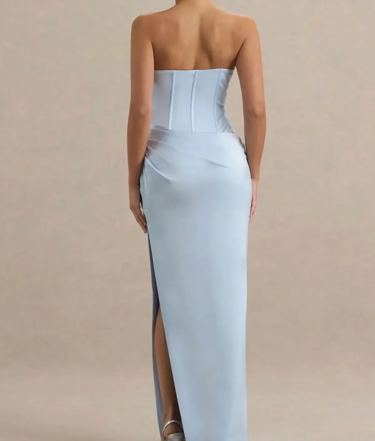 JOSELINE POWDER BLUE SATIN CORSET WRAP MAXI DRESS WITH SCARF - Image 3
