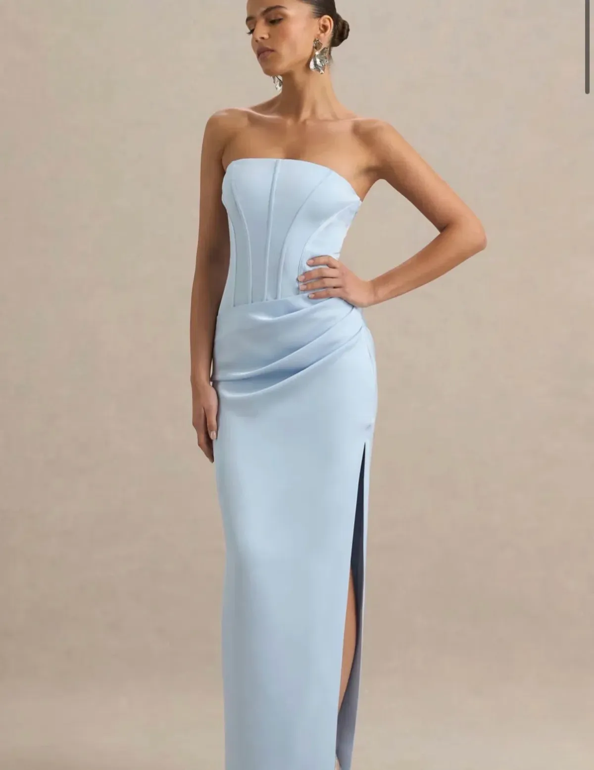 JOSELINE POWDER BLUE SATIN CORSET WRAP MAXI DRESS WITH SCARF - Image 1
