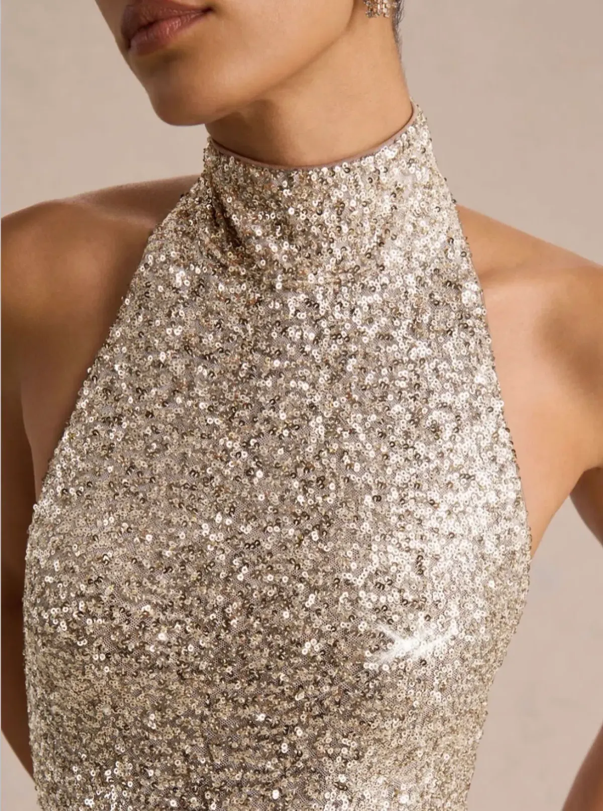 TULIA GOLD SEQUIN HIGH-NECK MAXI DRESS, Club London - Image 3
