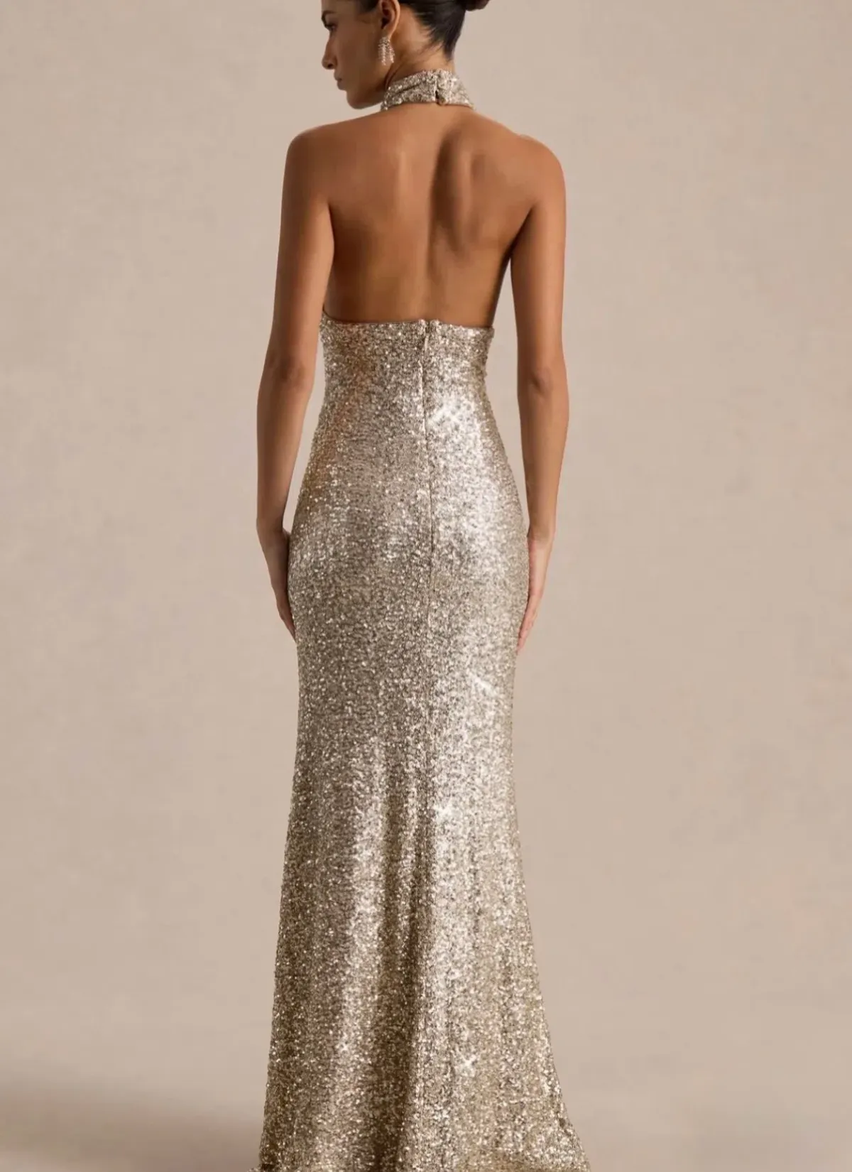 TULIA GOLD SEQUIN HIGH-NECK MAXI DRESS, Club London - Image 2