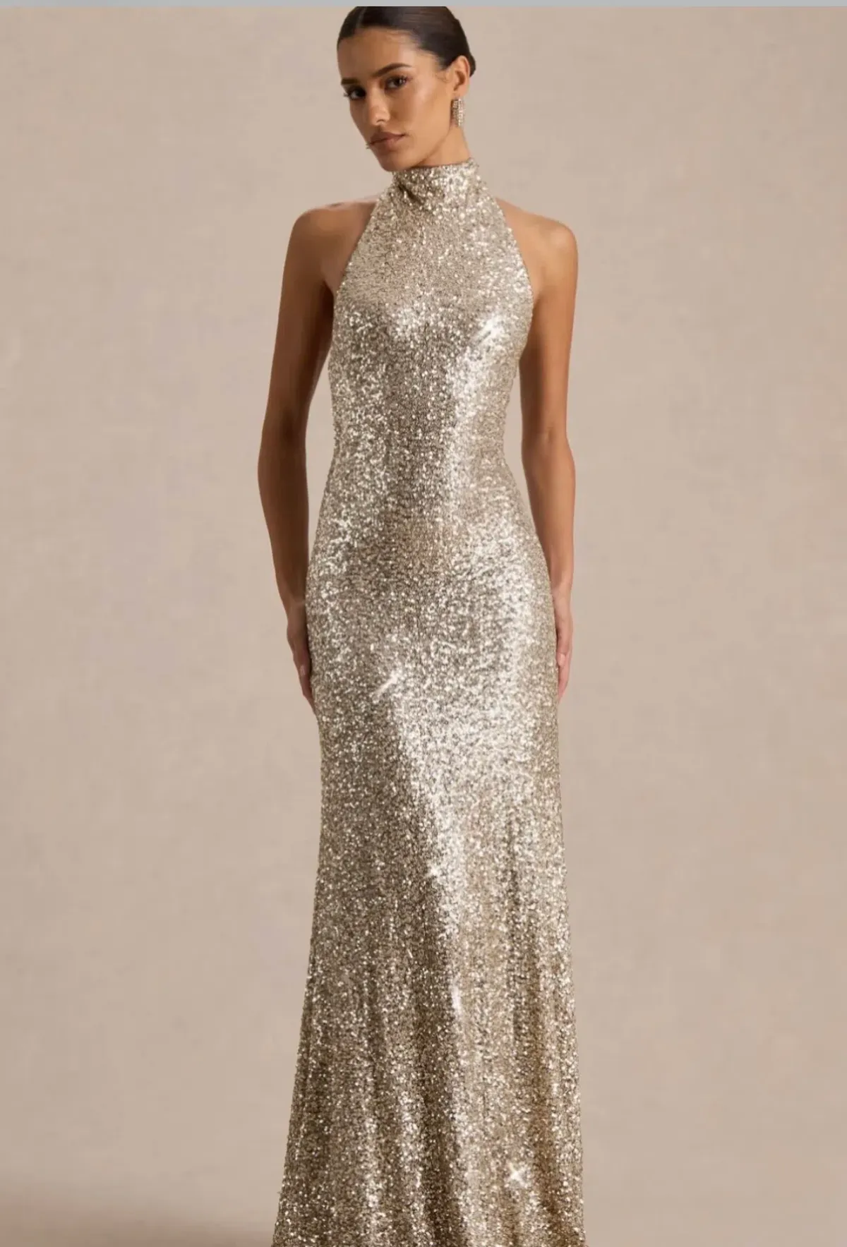 TULIA GOLD SEQUIN HIGH-NECK MAXI DRESS, Club London - Image 1