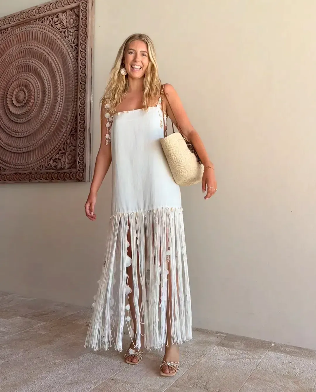 ZIMMERMANN Postcard Shell Fringe Linen Dress Size 1 for rent on The Volte - main image