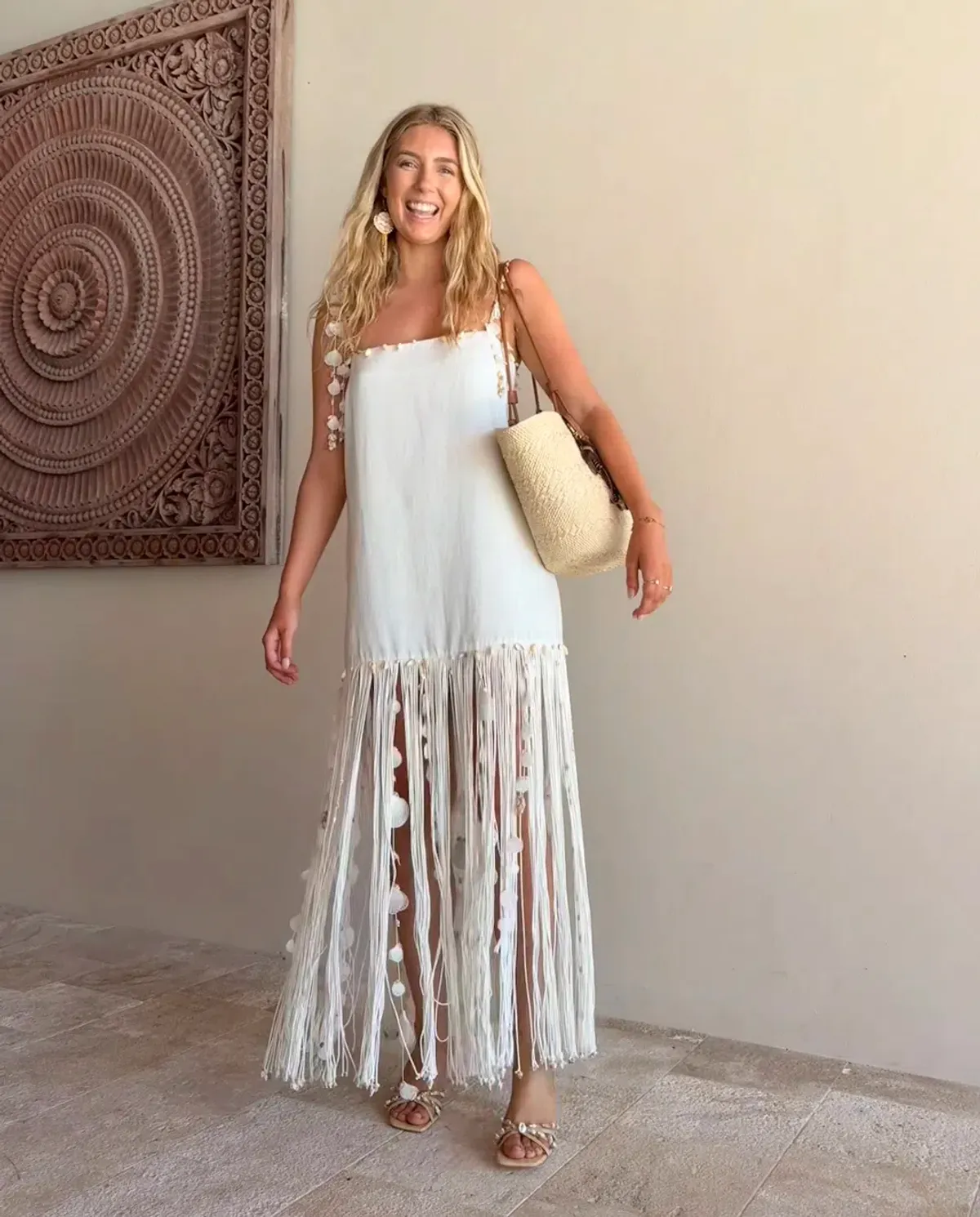 ZIMMERMANN Postcard Shell Fringe Linen Dress Size 1 - Image 8