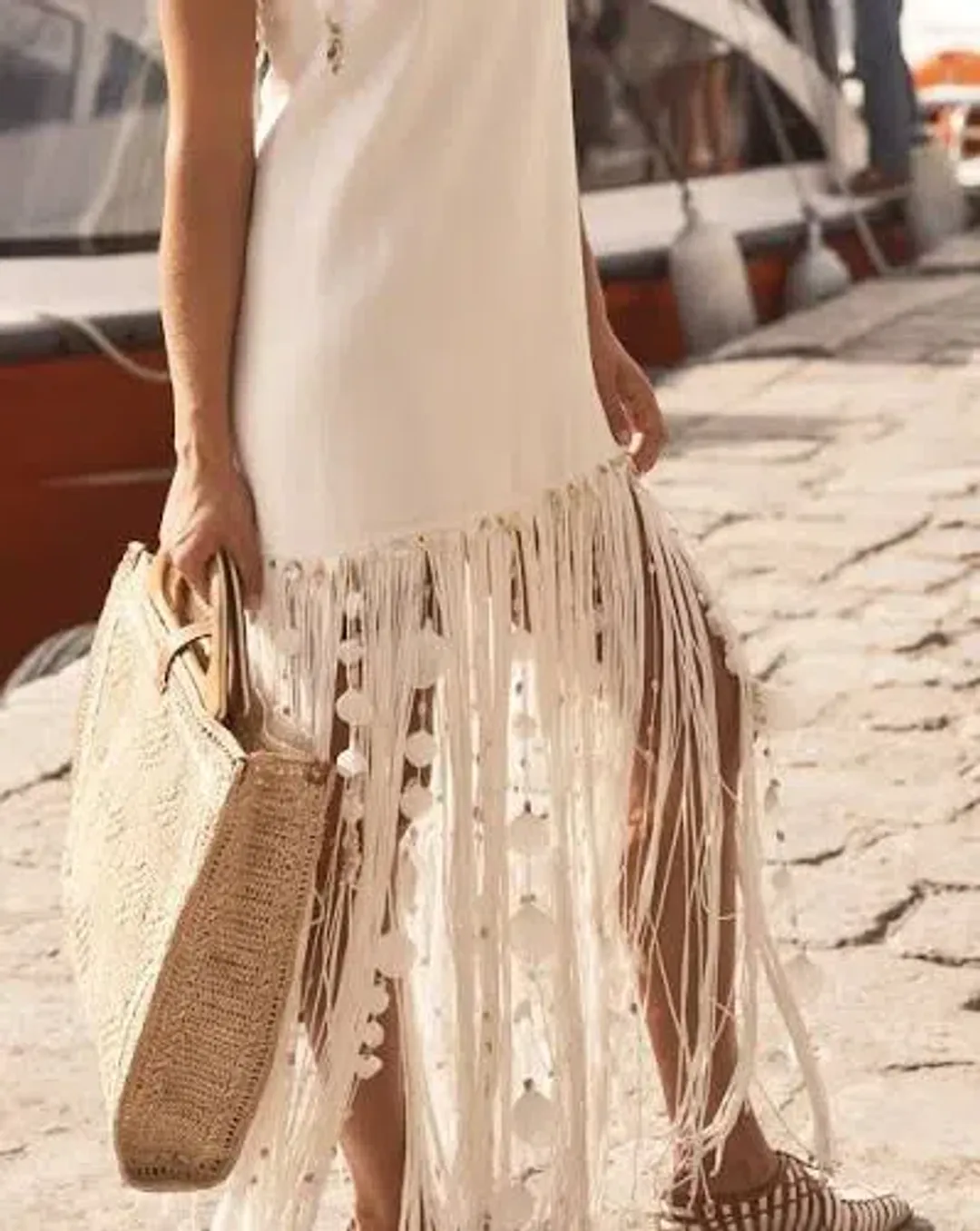 ZIMMERMANN Postcard Shell Fringe Linen Dress Size 1 for rent on The Volte - main image