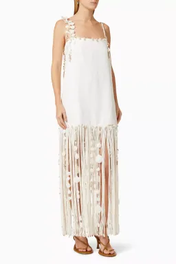 ZIMMERMANN Postcard Shell Fringe Linen Dress Size 1 for rent on The Volte - image 2
