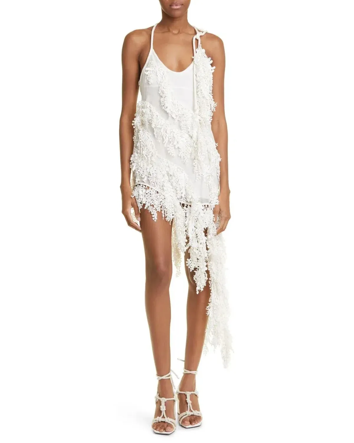 ZIMMERMANN Tama Sequin Asymmetric Linen Dress White Size 1 - Image 4