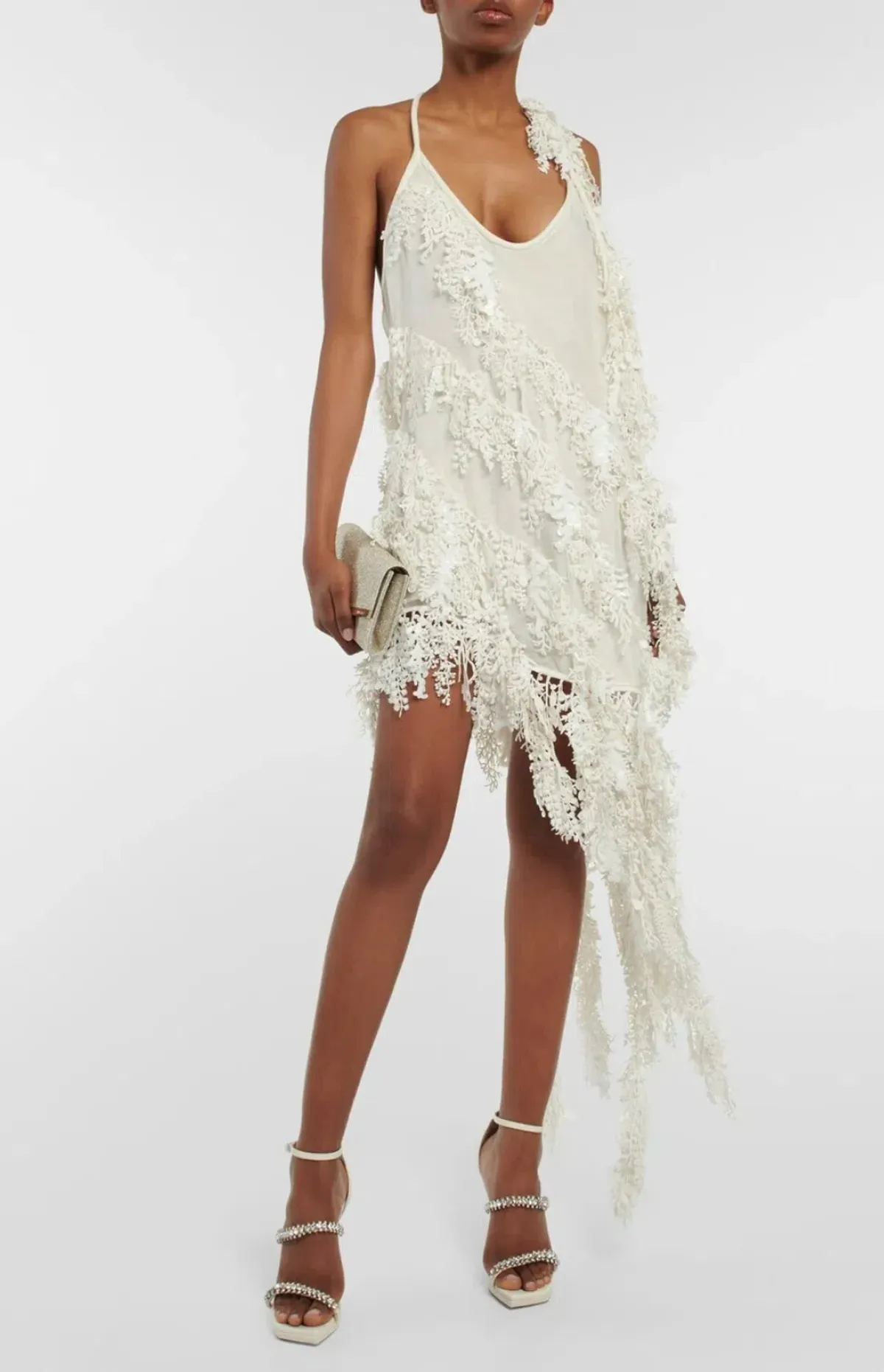 ZIMMERMANN Tama Sequin Asymmetric Linen Dress White Size 1 - Image 3