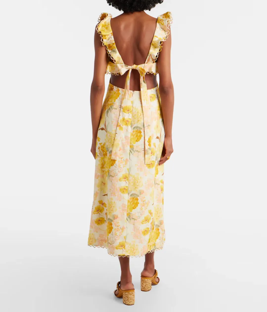 ZIMMERMANN Como floral ruffled linen midi dress Size 1/ AU 8-10 for rent on The Volte - main image