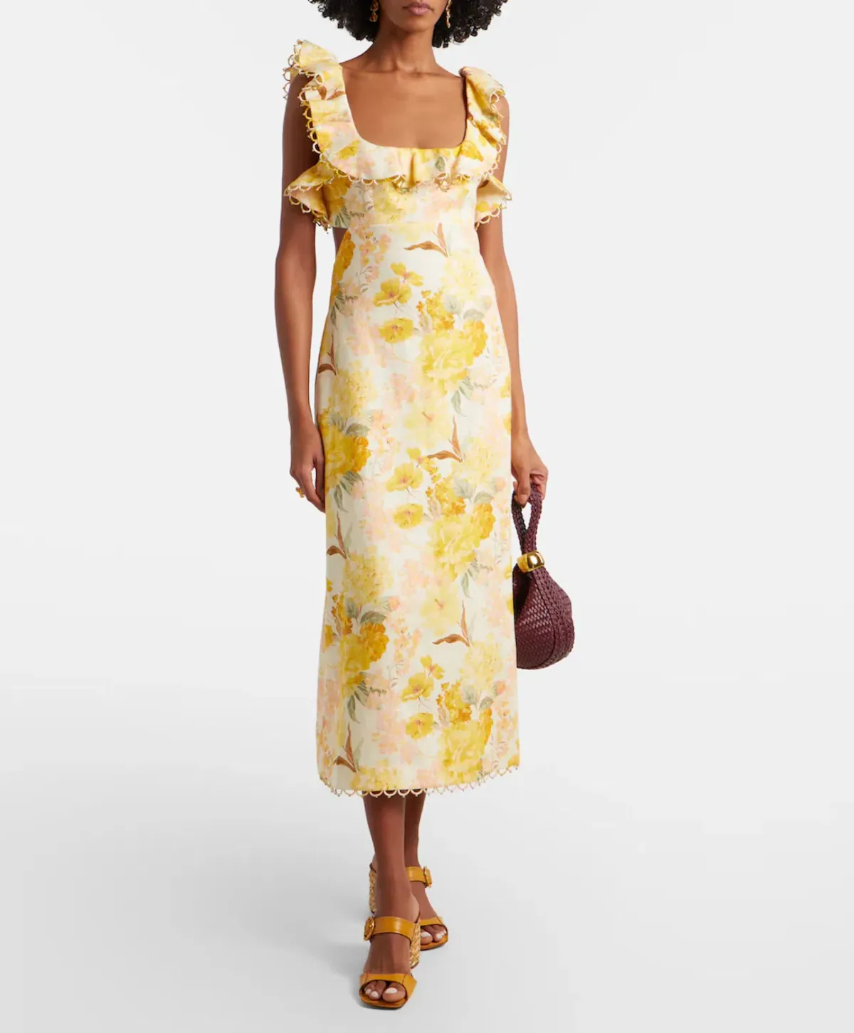 ZIMMERMANN Como floral ruffled linen midi dress Size 1/ AU 8-10 for rent on The Volte - main image
