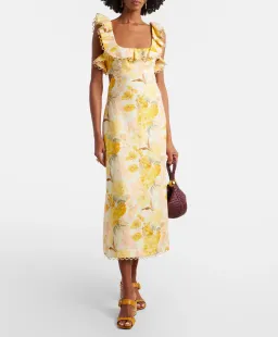ZIMMERMANN Como floral ruffled linen midi dress Size 1/ AU 8-10 for rent on The Volte - image 1