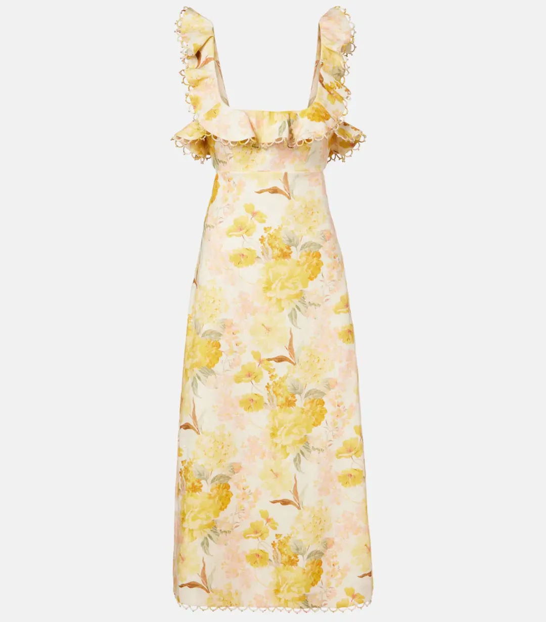 ZIMMERMANN Como floral ruffled linen midi dress Size 1/ AU 8-10 for rent on The Volte - main image