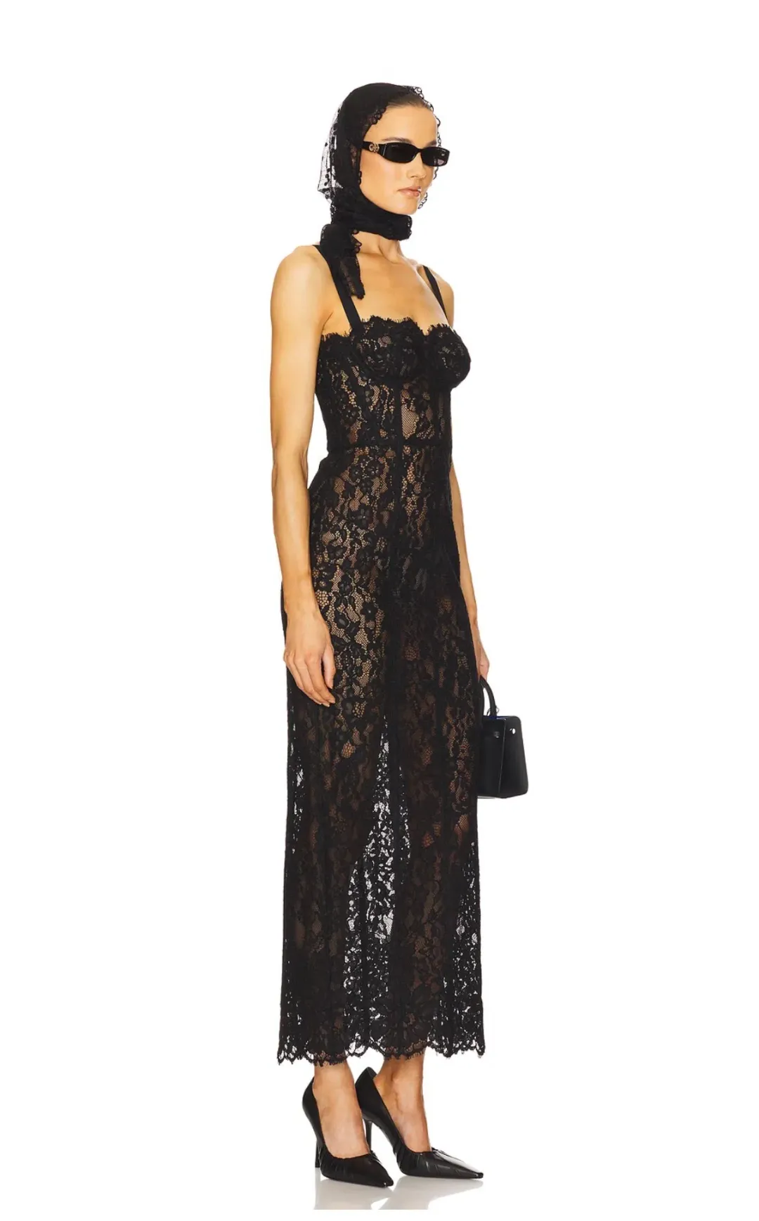 Helsa The Lace Column Dress – Black Size S / 8AU for rent on The Volte - main image