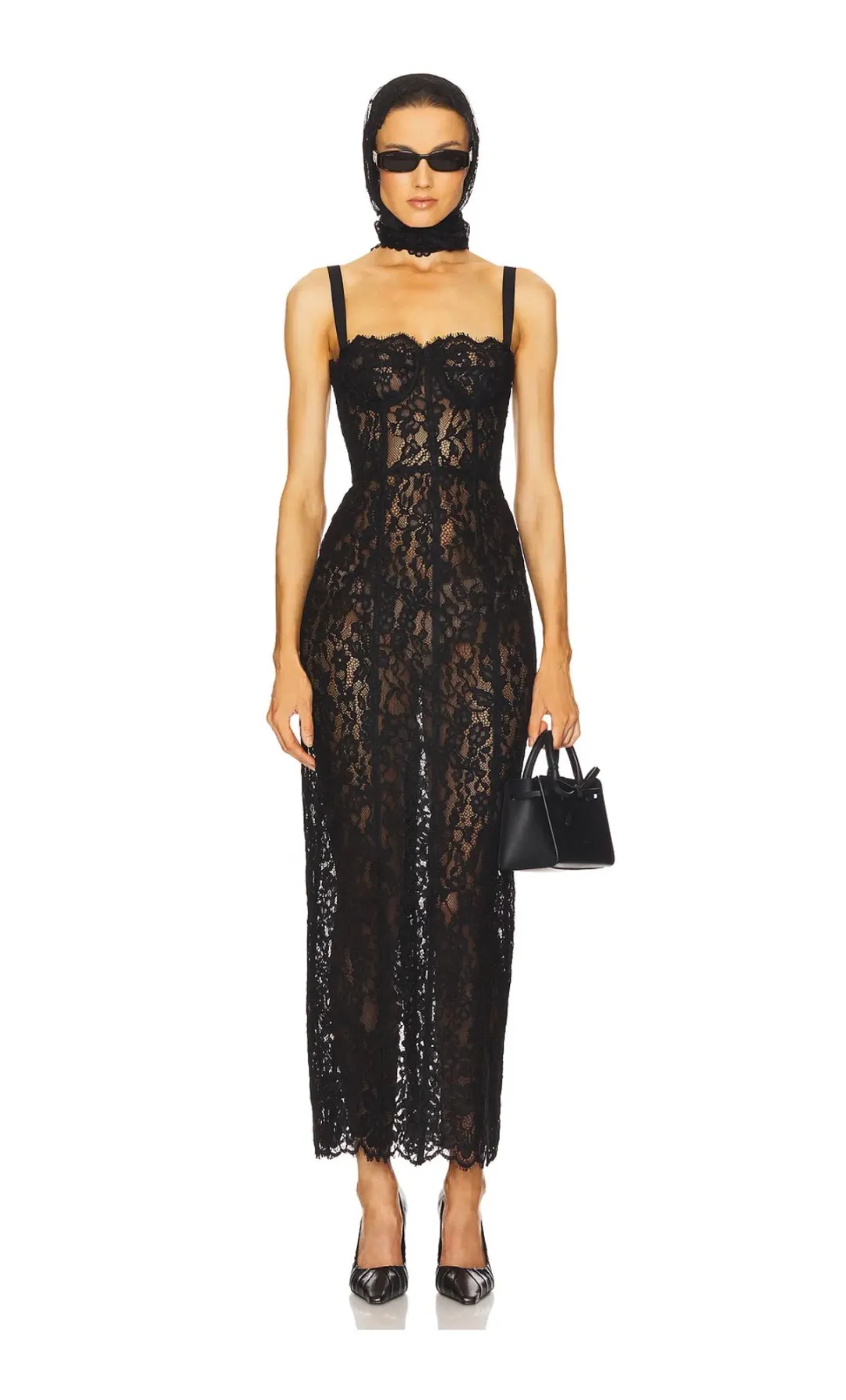 Helsa The Lace Column Dress – Black Size S / 8AU for rent on The Volte - main image