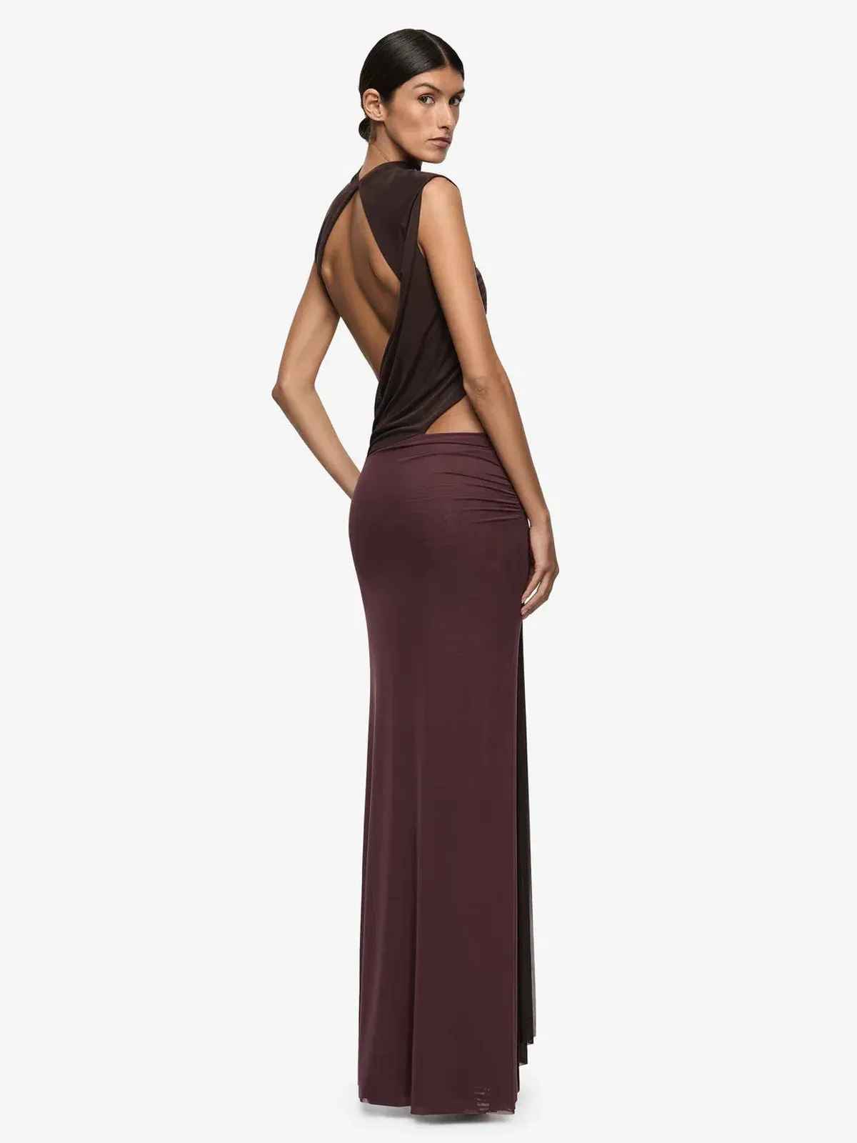 Bec & Bridge Conni Asym Midi Dress Aubergine Dark Chocolate - Image 3