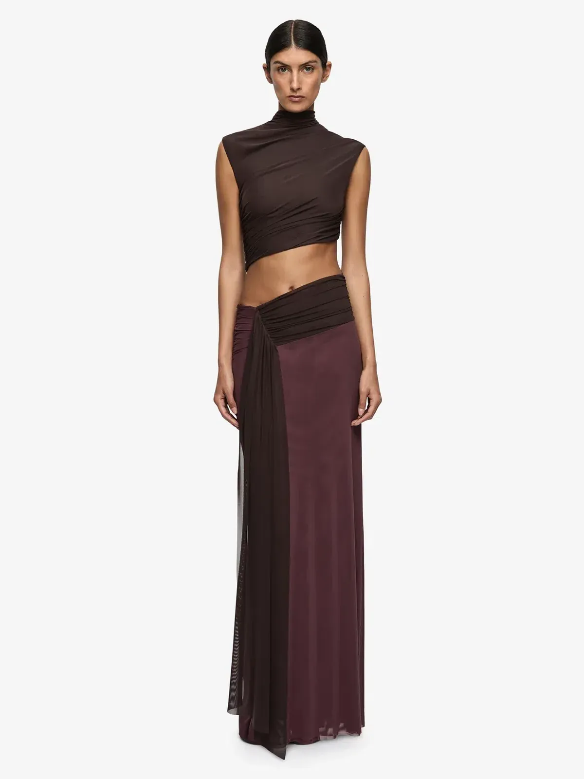 Bec & Bridge Conni Asym Midi Dress Aubergine Dark Chocolate - Image 1