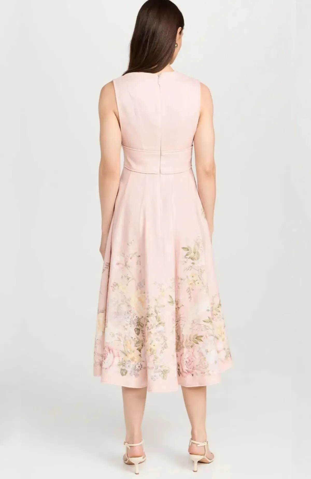 Zimmermann Waverly Plunge Linen Midi Dress Pink Floral Size 2 / AU 12 - Image 4