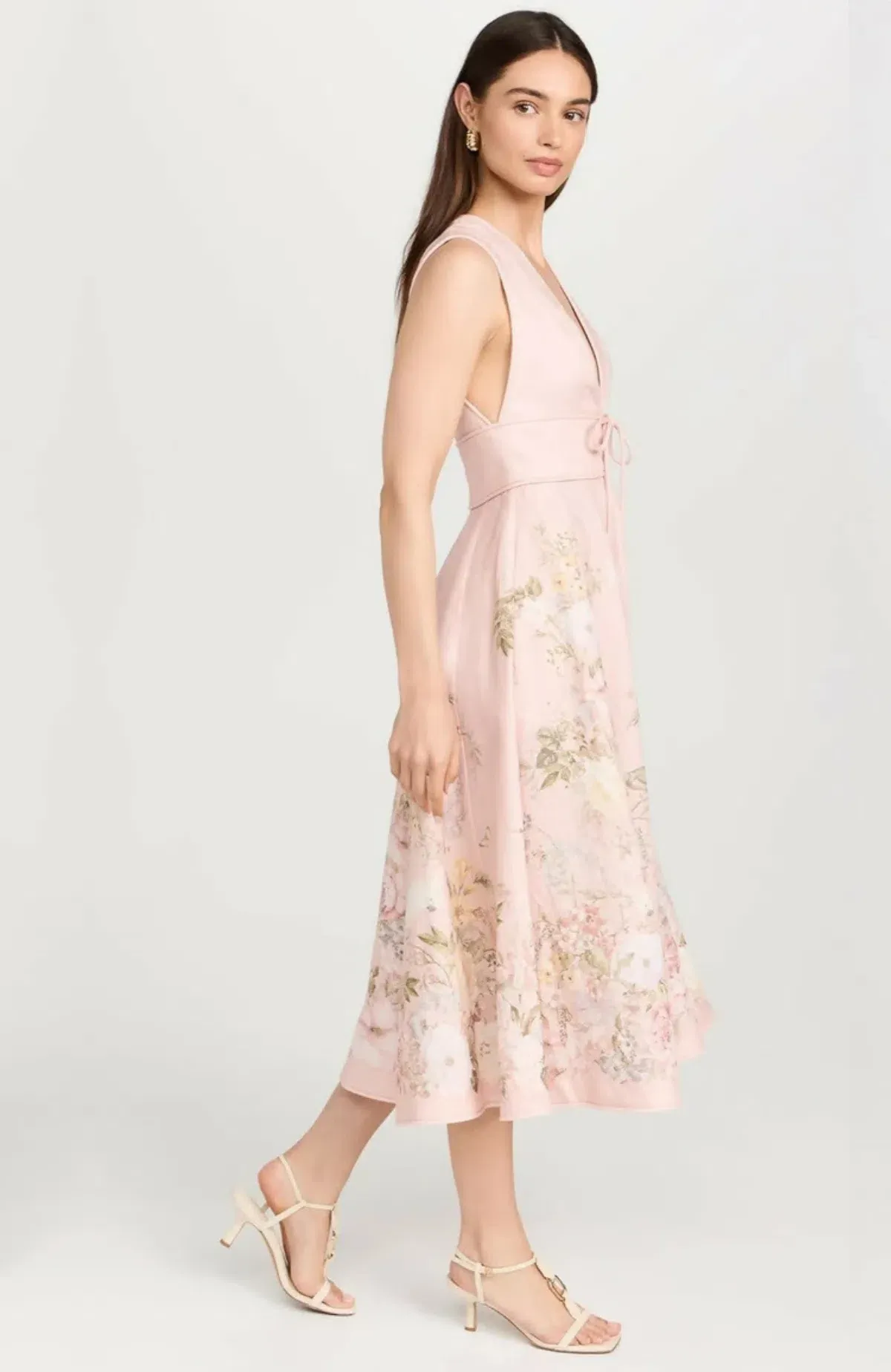 Zimmermann Waverly Plunge Linen Midi Dress Pink Floral Size 2 / AU 12 - Image 3