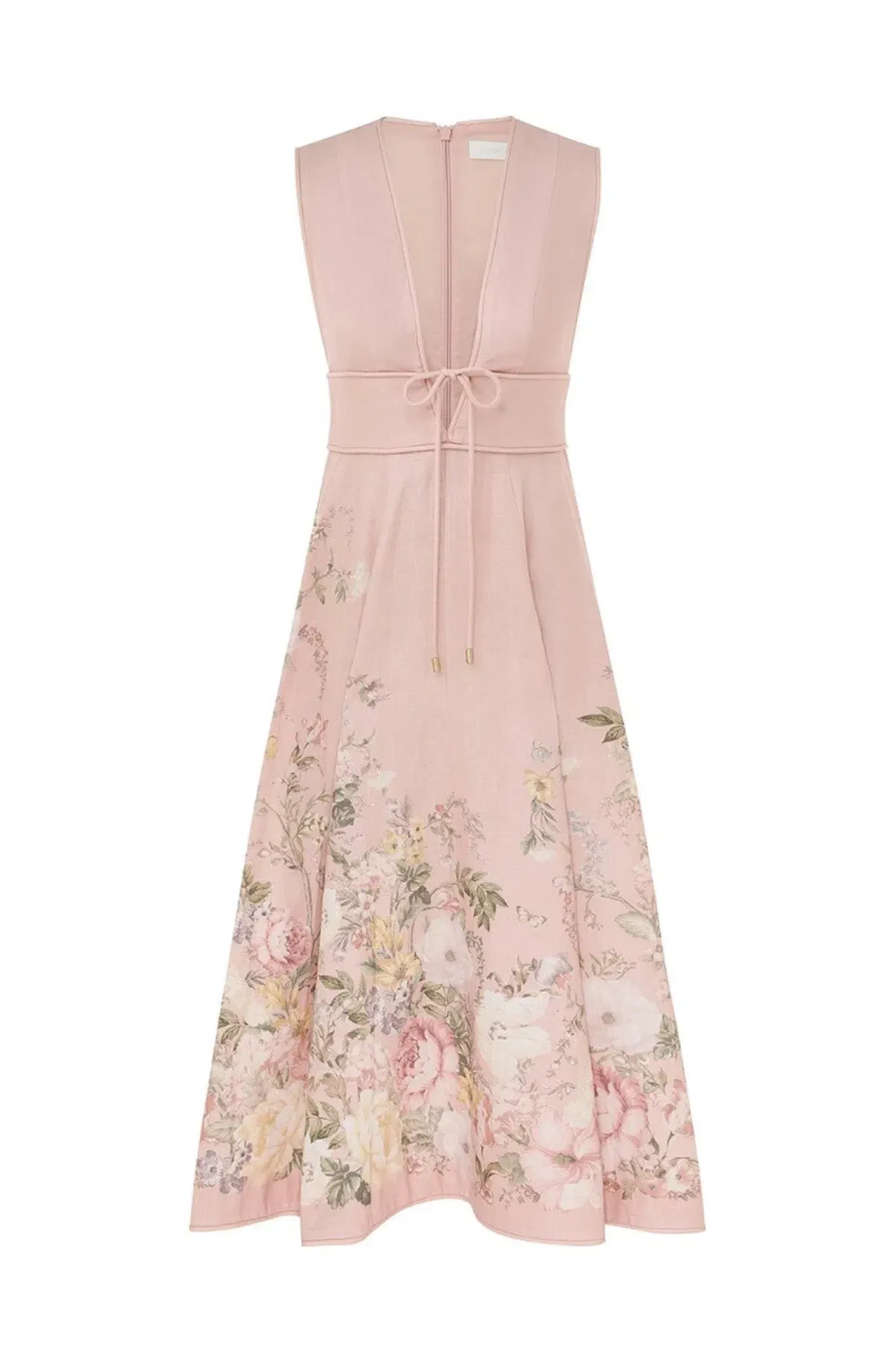 Zimmermann Waverly Plunge Linen Midi Dress Pink Floral Size 2 / AU 12 - Image 5