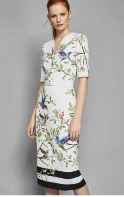 TED BAKER Everely Highgrove Hummingbird Branch Blossom Midi Dress sz 2 uk 10 Au for rent on The Volte - image 5